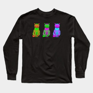 Classic Art Revisited: Three bright cats all in a row Long Sleeve T-Shirt